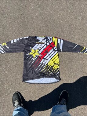 Kids' Long-Sleeve Motocross Jersey - Black with Yellow & Red